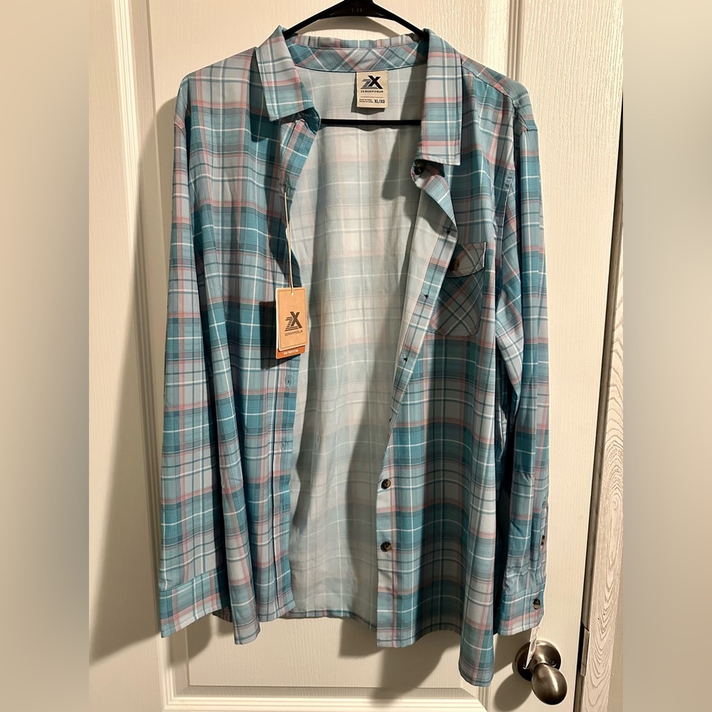 ZeroXposur Teal and Pink Plaid Button Down Shirt